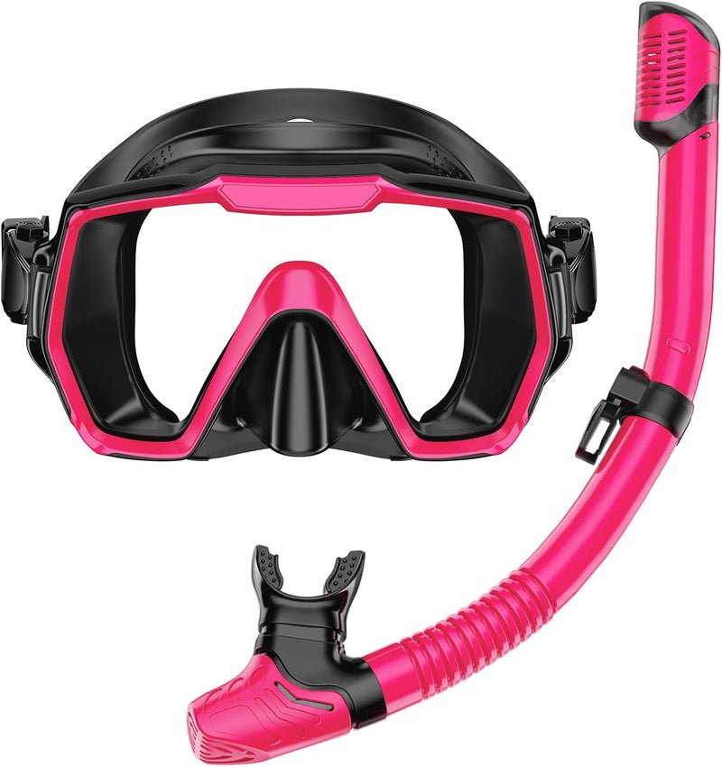 Honlanor Snorkel Set Adults Snorkeling Gear Anti-Leak and Anti-Fog Tempered Glass Lens Panoramic View Swim Mask Dry Top Snorkel Kit for Snorkeling Scuba Diving Swimming Travel with Carry Bag - Image 1